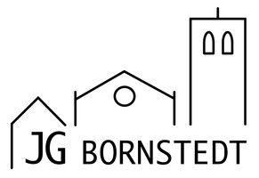 Logo der Jungen Gemeinde Bornstedt, stilisierte Grafik der Bonrstedter Kirche